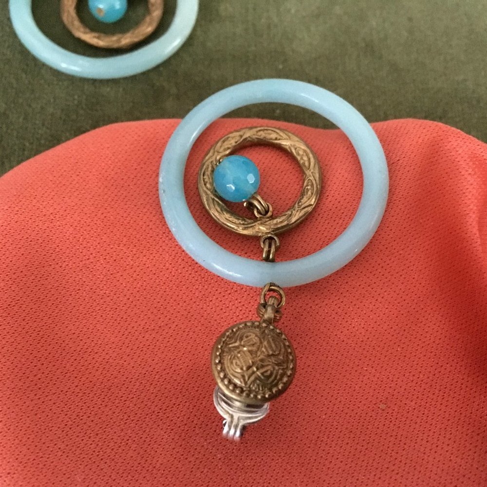 Stephen Dweck Bronze and Amazonite Clip Earrings - Picture 5 of 10